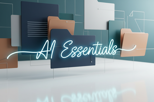 Folders with 'AI Essentials' text on a teal background